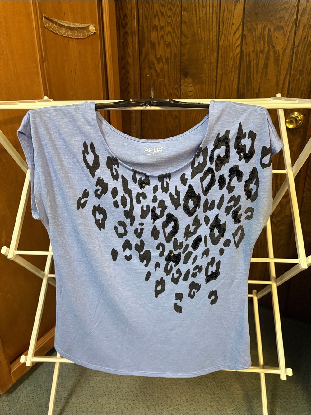 Apt. 9 Light Blue Short Sleeve Tee with Black Leopard Print